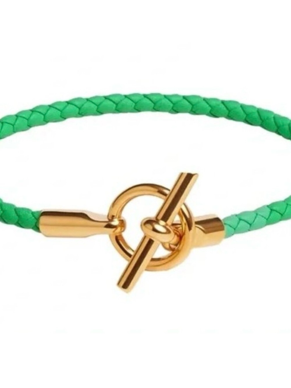 Hermes Glenan Toggle Green Braided Leather Bracelet -